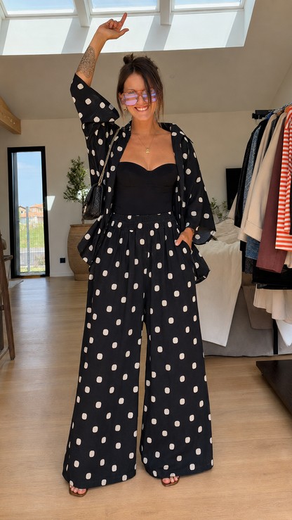 Polka Dot Wide-Leg Two-Piece Set