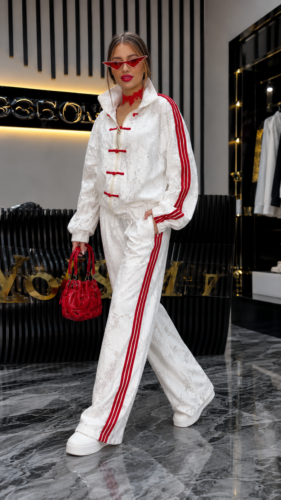 Lace Stripe Sport Luxe Two-Piece Set