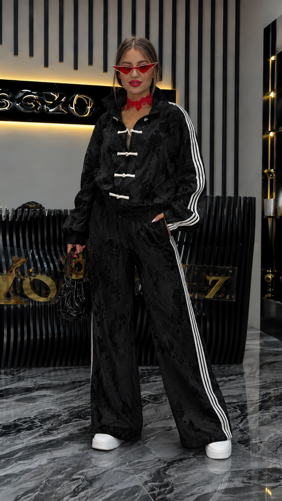 Lace Stripe Sport Luxe Two-Piece Set