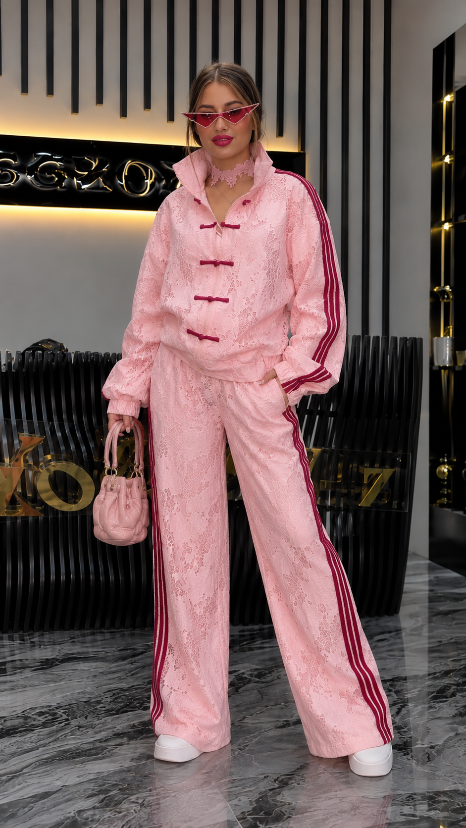 Lace Stripe Sport Luxe Two-Piece Set
