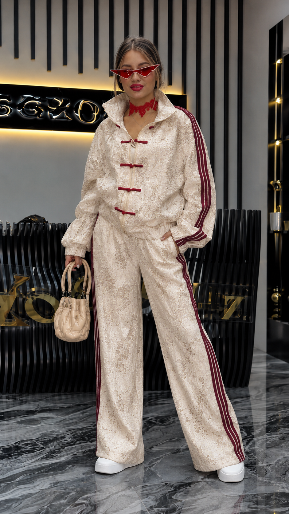 Lace Stripe Sport Luxe Two-Piece Set