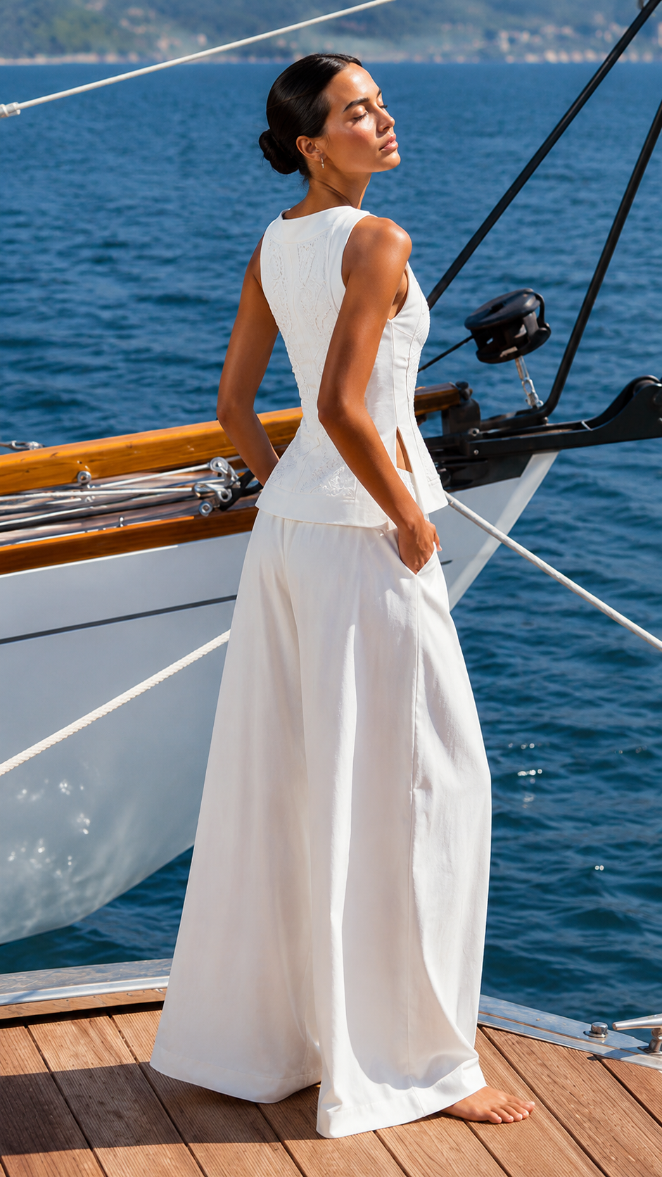 Coastal Elegance Lace Top & Wide-Leg Pants Set