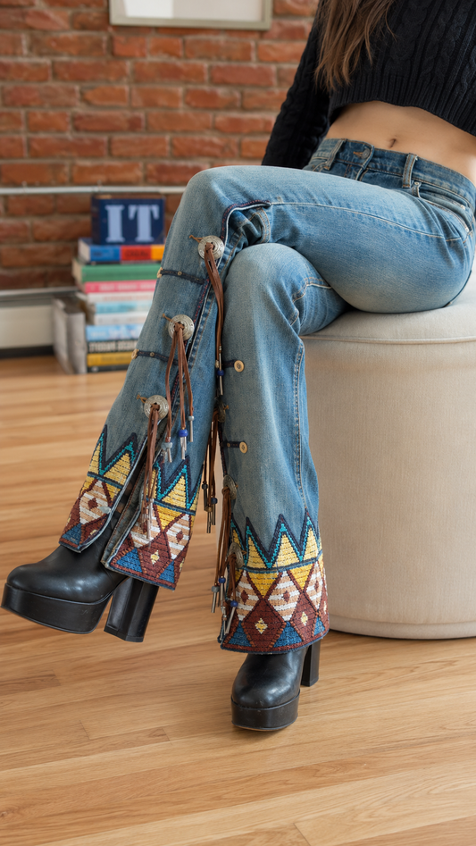Western Fringe Embroidered Flare Jeans