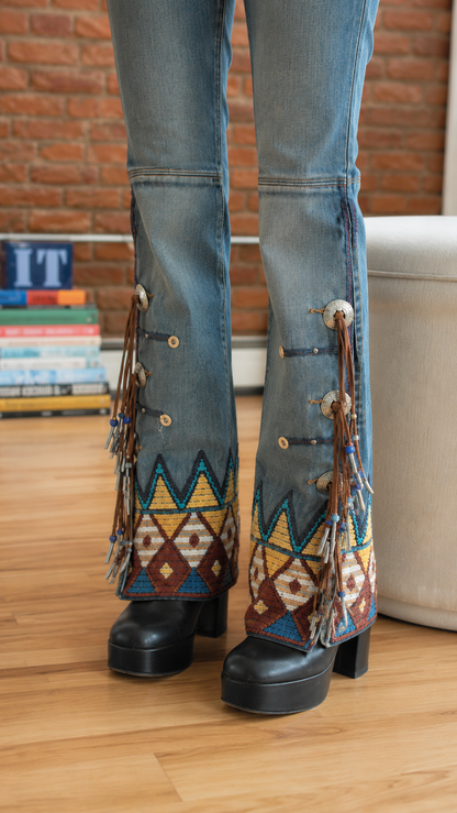 Western Fringe Embroidered Flare Jeans