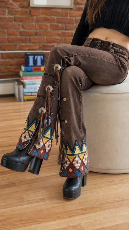 Western Fringe Embroidered Flare Jeans