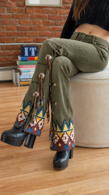 Western Fringe Embroidered Flare Jeans