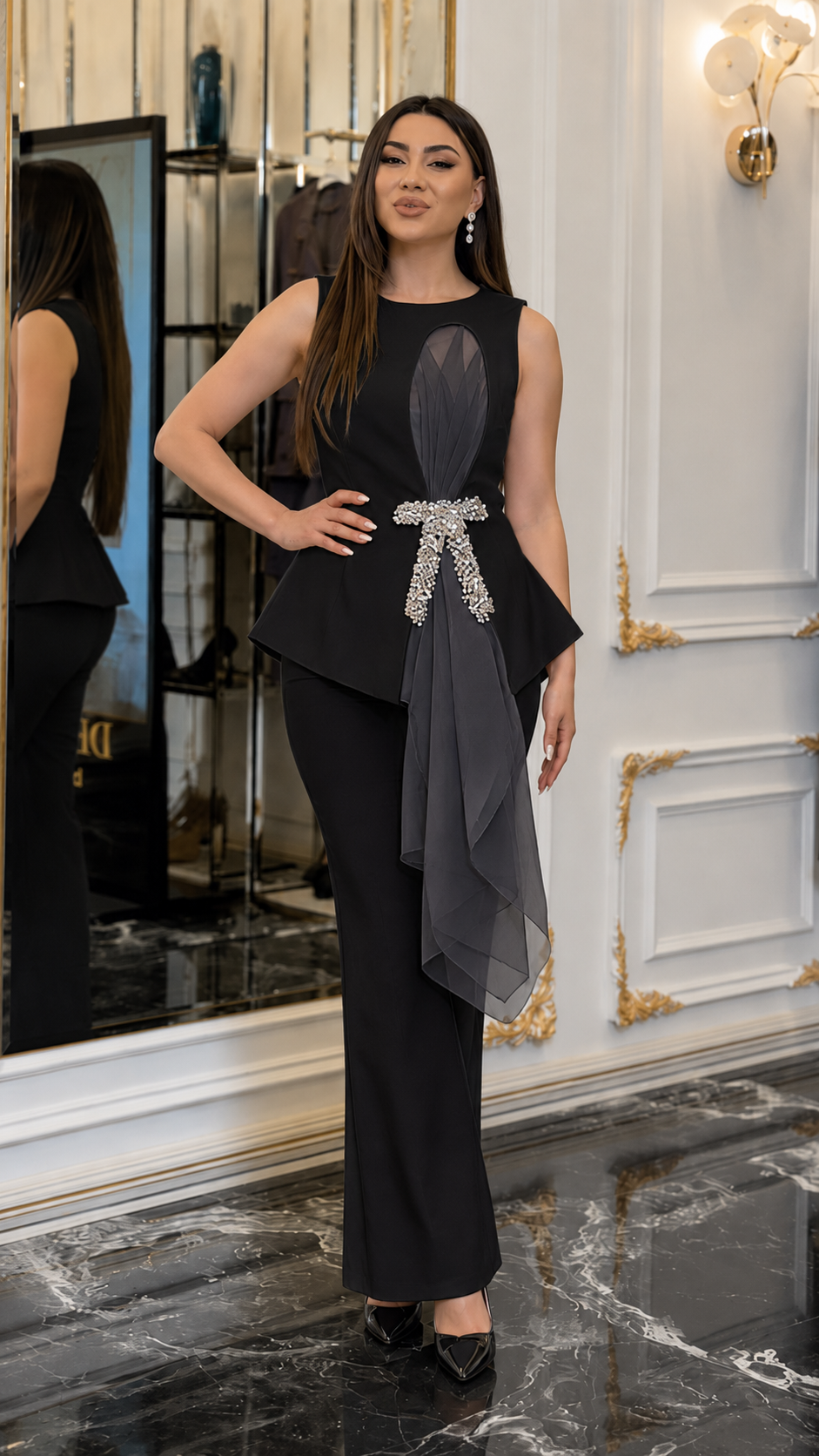 Elegant Embellished Peplum Pant Set
