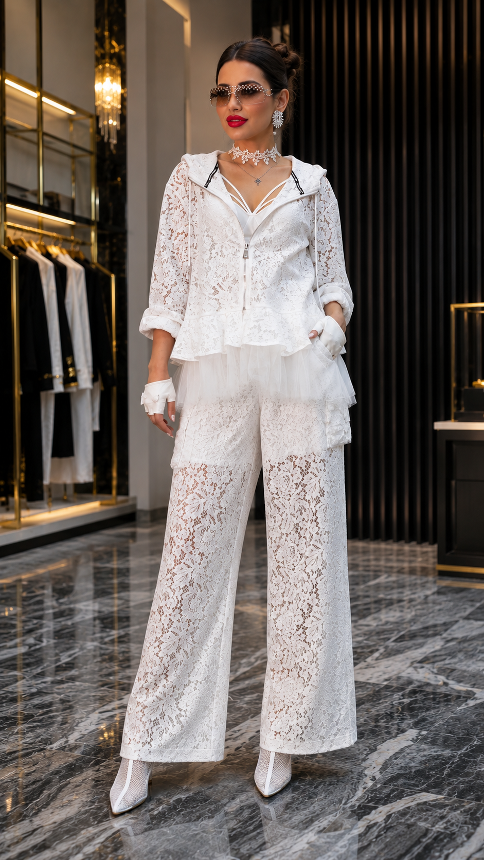 Luxe Floral Lace Athleisure Two-Piece Set