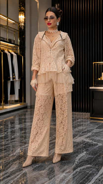 Luxe Floral Lace Athleisure Two-Piece Set