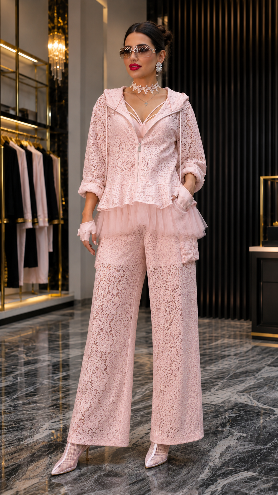 Luxe Floral Lace Athleisure Two-Piece Set