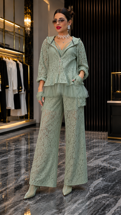 Luxe Floral Lace Athleisure Two-Piece Set