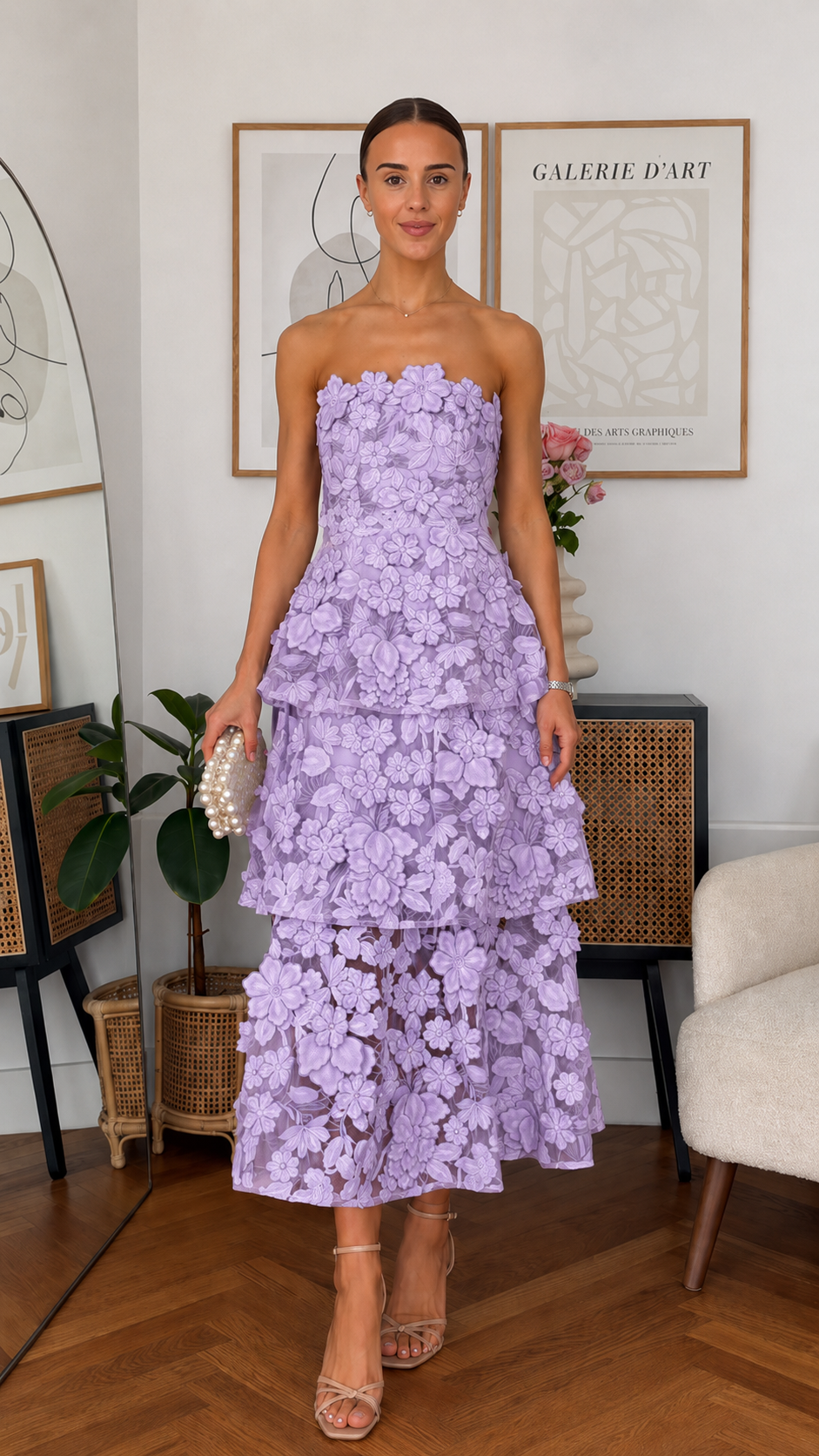 Blossom Strapless Tiered Midi Dress