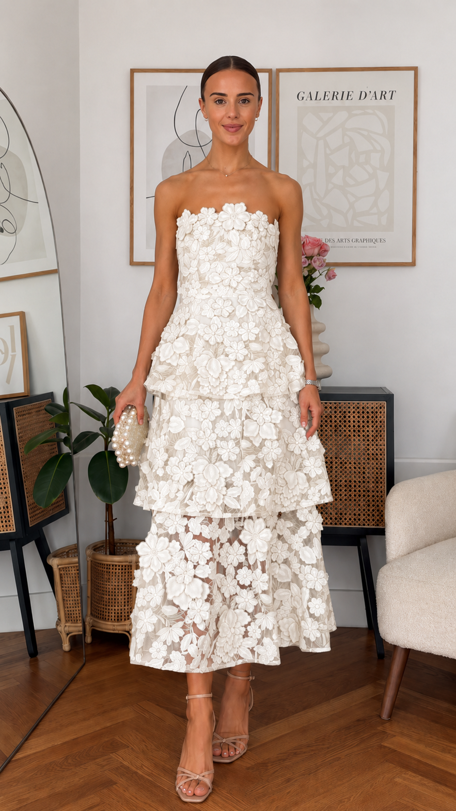 Blossom Strapless Tiered Midi Dress