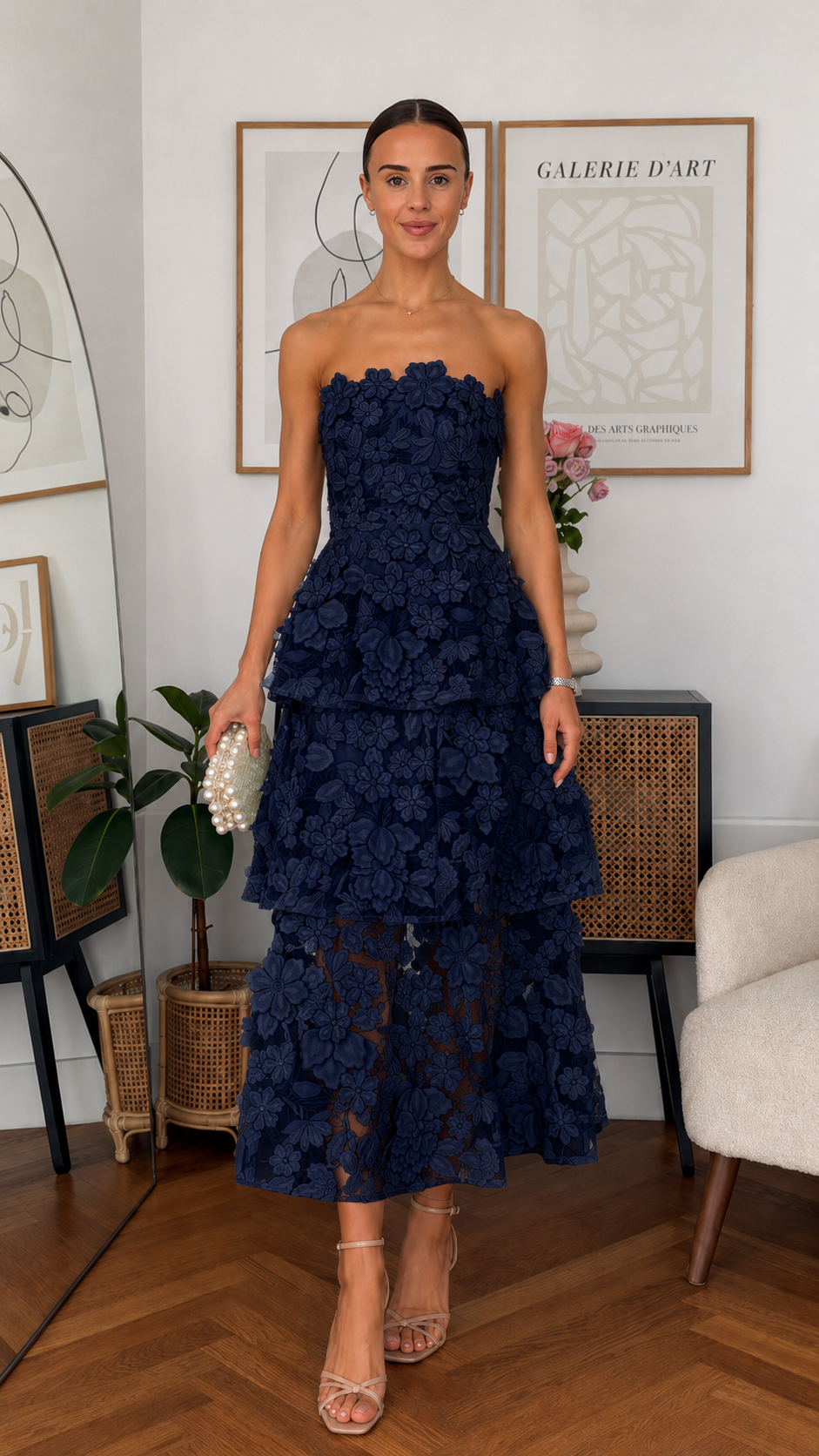Blossom Strapless Tiered Midi Dress