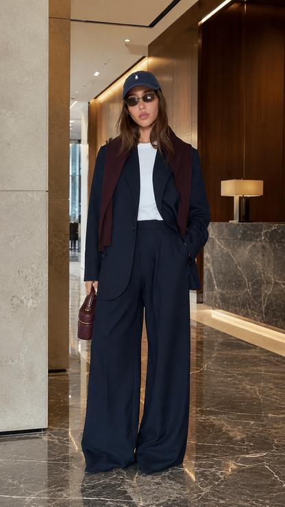 Midnight Luxe Tailored Wide-Leg Suit Set