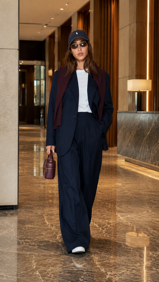 Midnight Luxe Tailored Wide-Leg Suit Set