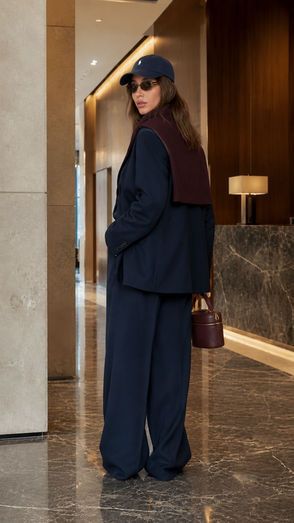Midnight Luxe Tailored Wide-Leg Suit Set
