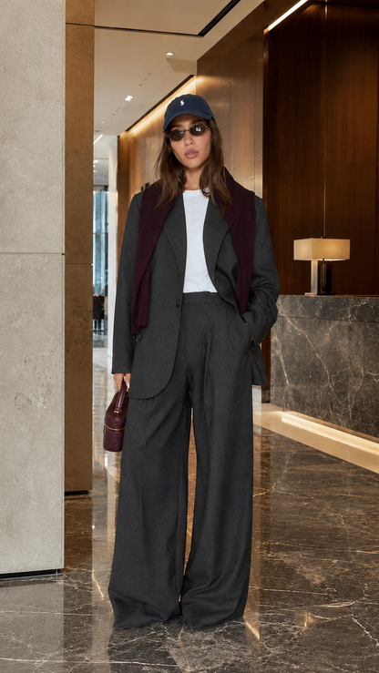 Midnight Luxe Tailored Wide-Leg Suit Set