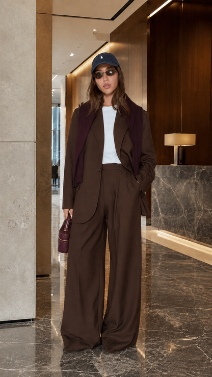 Midnight Luxe Tailored Wide-Leg Suit Set