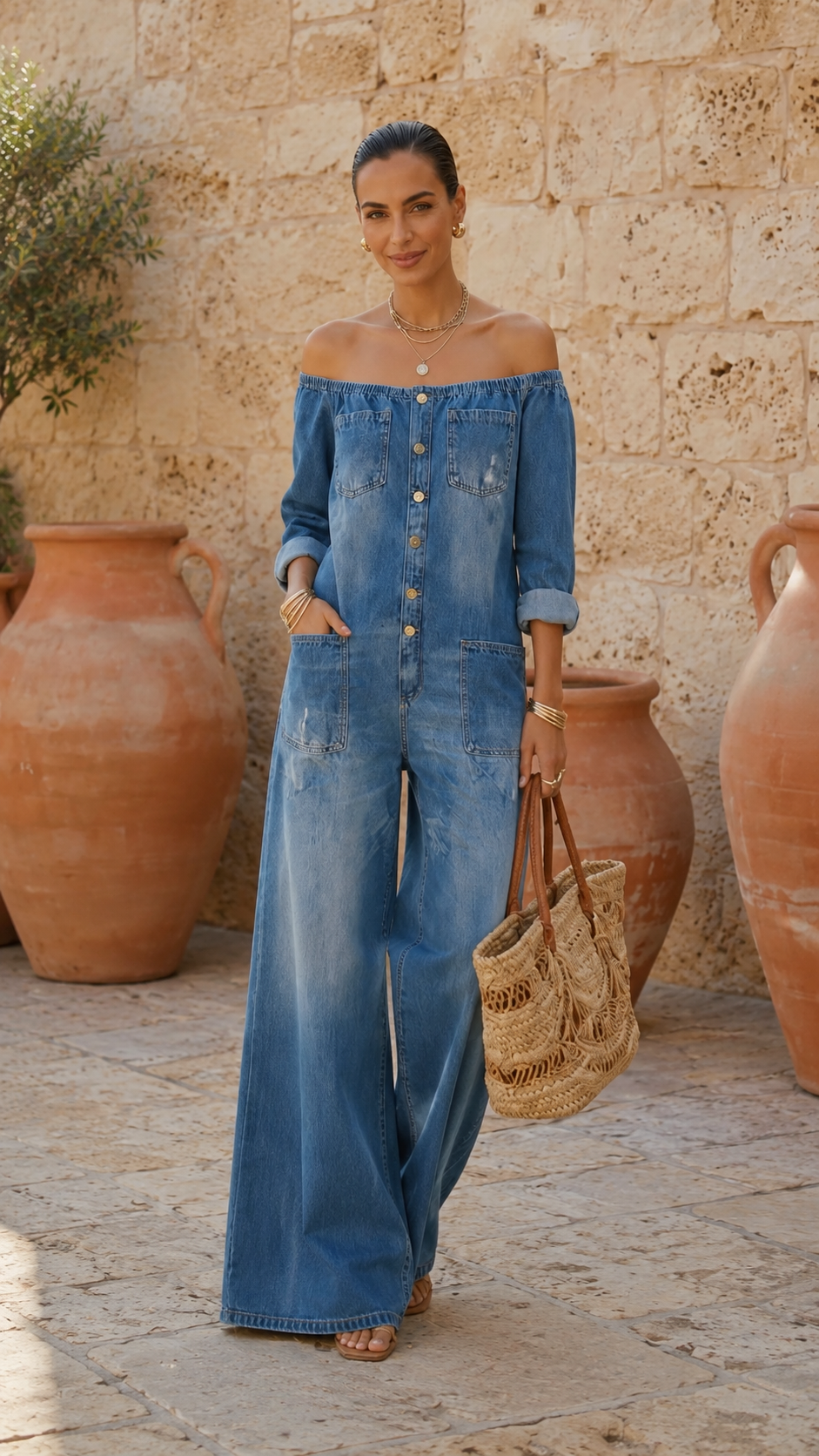 Santorini Denim Wide-Leg Jumpsuit
