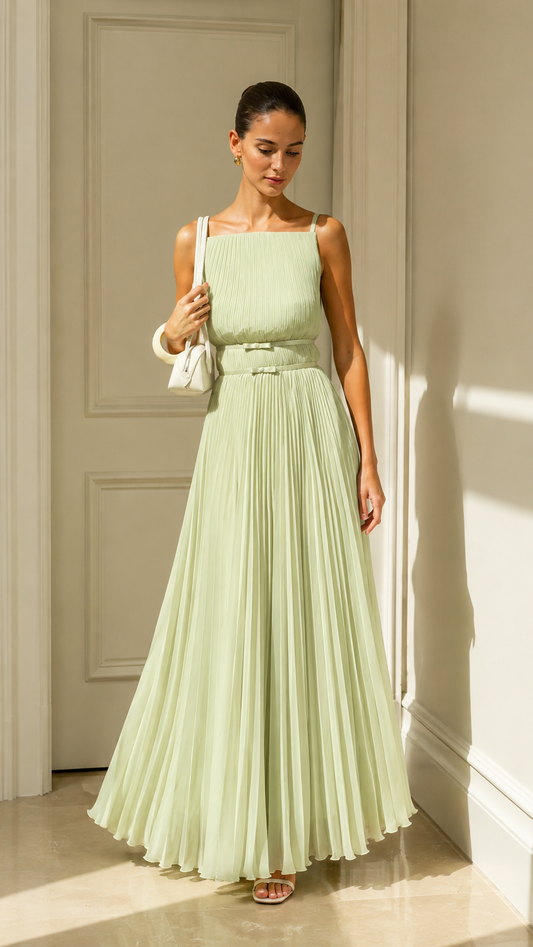 Celeste Pleated Open-Back Maxi Dress