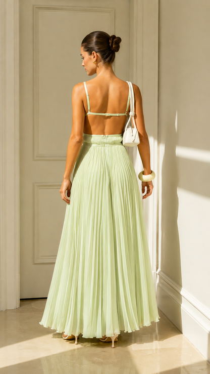 Celeste Pleated Open-Back Maxi Dress