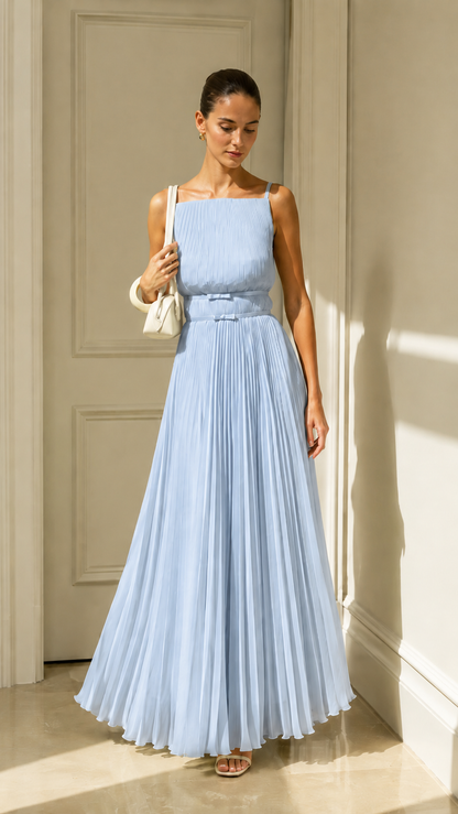 Celeste Pleated Open-Back Maxi Dress