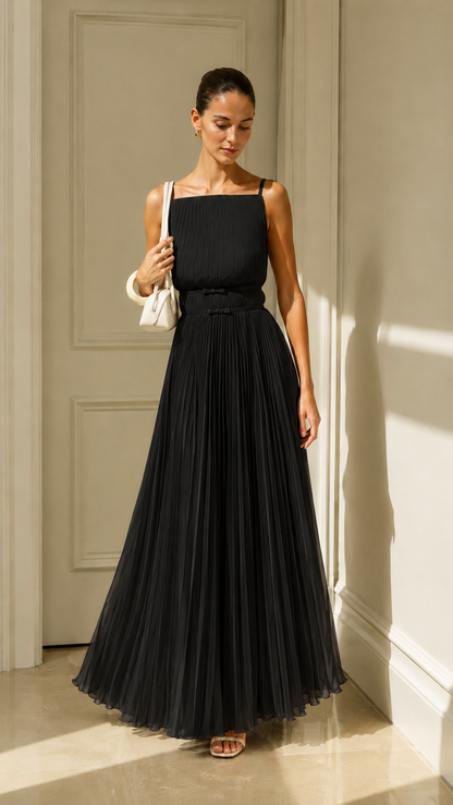 Celeste Pleated Open-Back Maxi Dress