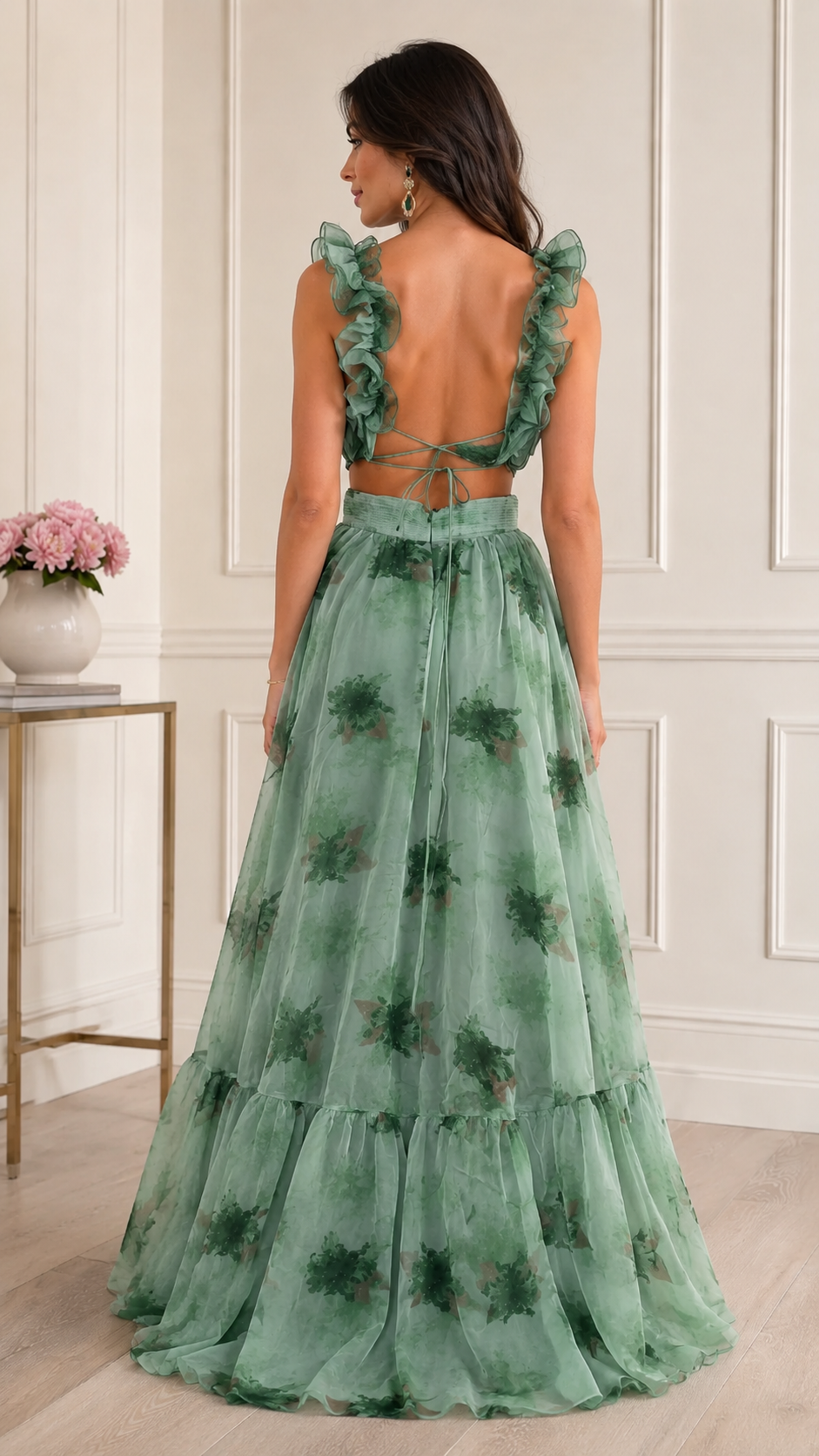 Verdant Romance Ruffle Maxi Dress