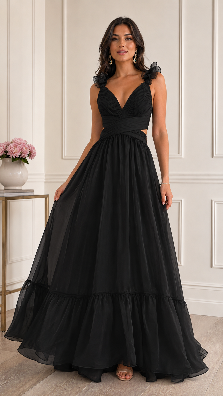 Verdant Romance Ruffle Maxi Dress
