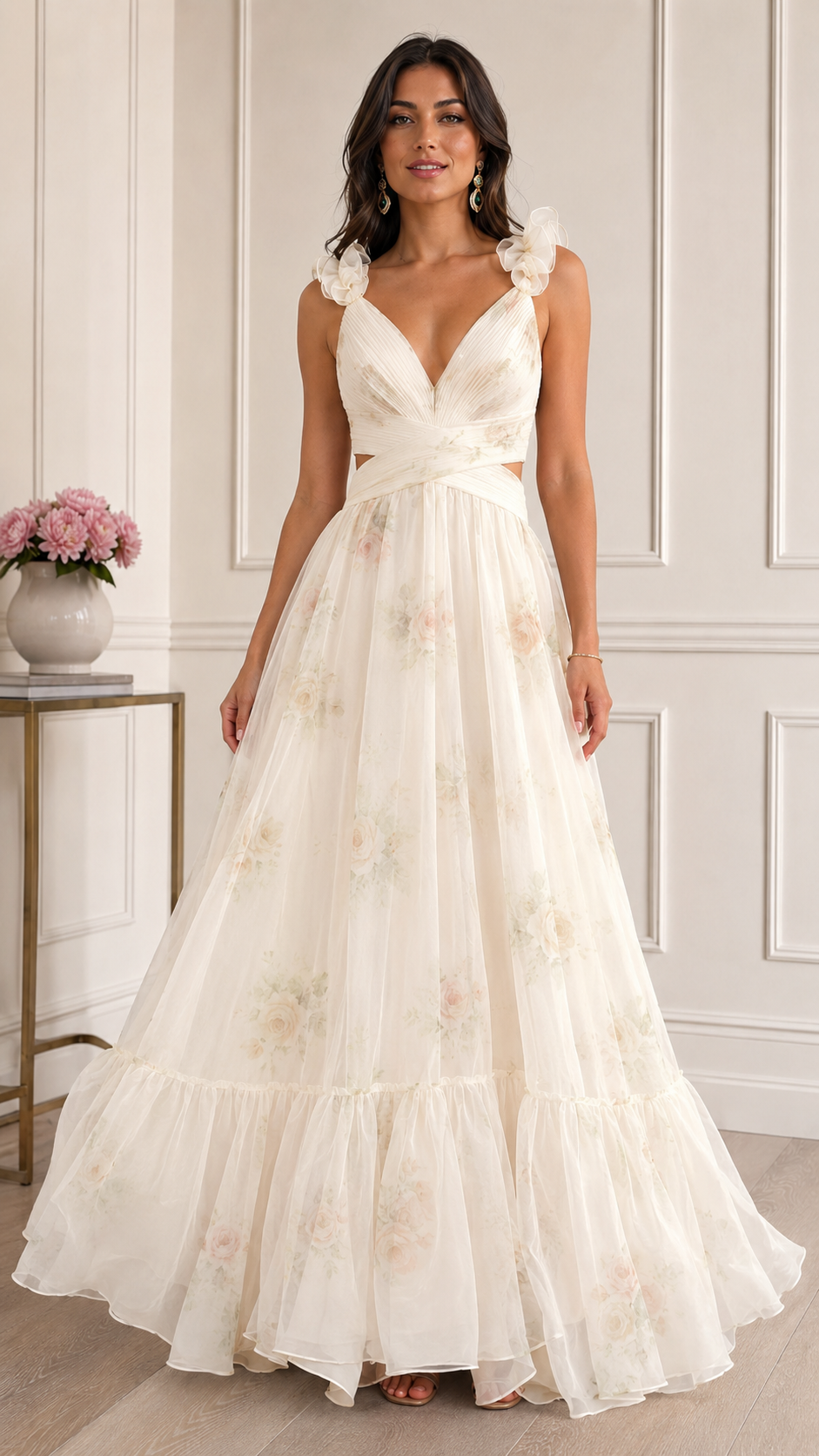Verdant Romance Ruffle Maxi Dress