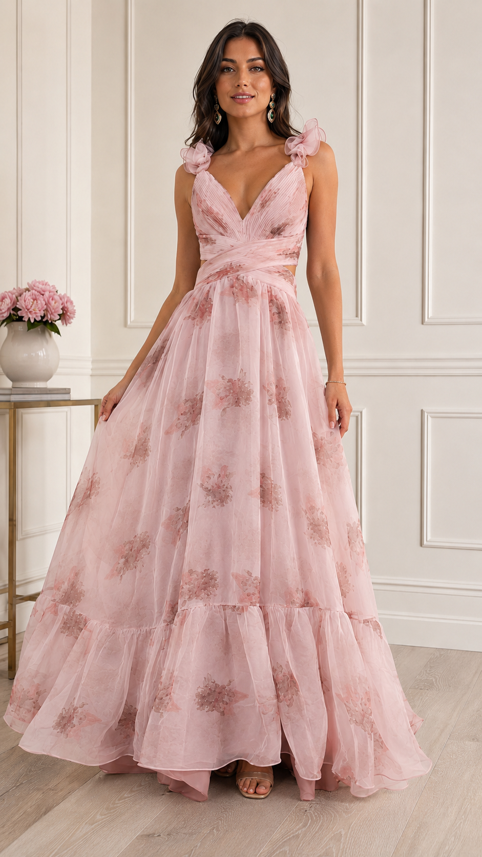 Verdant Romance Ruffle Maxi Dress