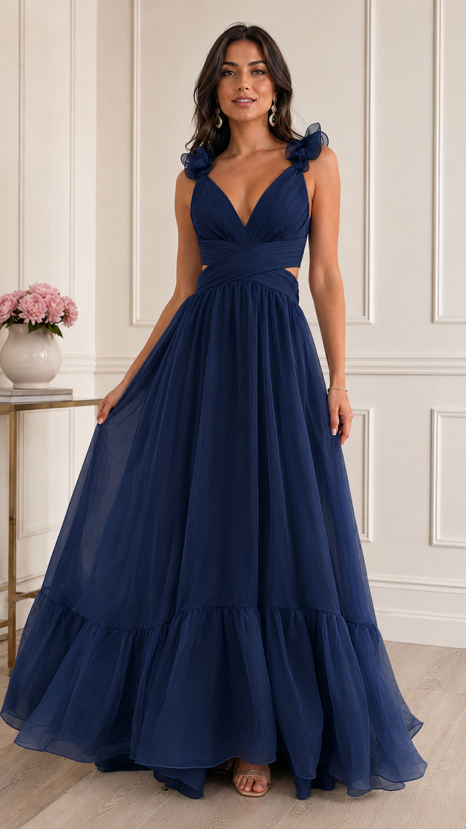 Verdant Romance Ruffle Maxi Dress