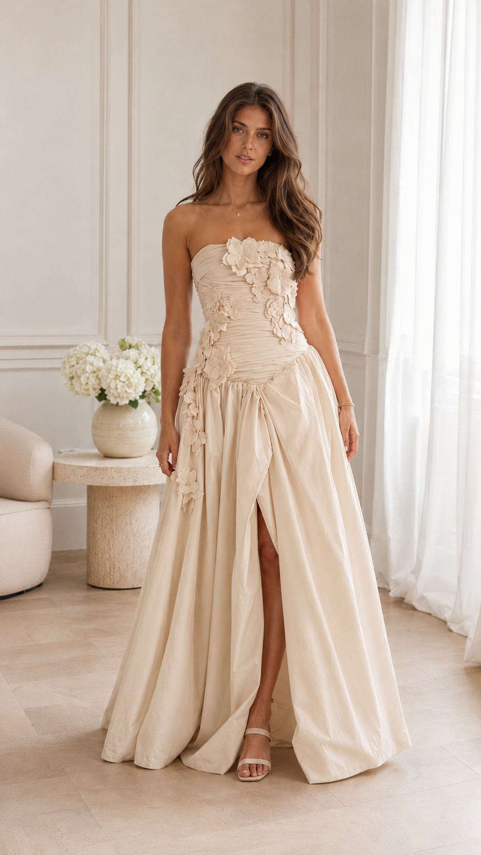 Blush Petal Strapless Ball Gown