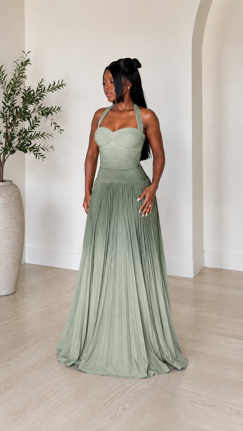 Aurora Ombre Pleated Maxi Dress