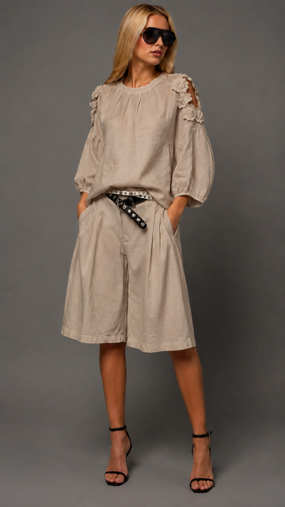 Monaco Bloom Linen Two-Piece Set