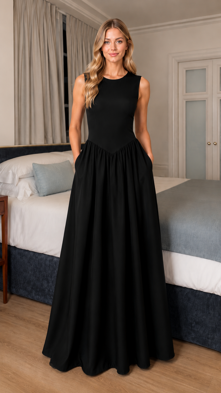 Midnight Elegance Sleeveless Maxi Dress