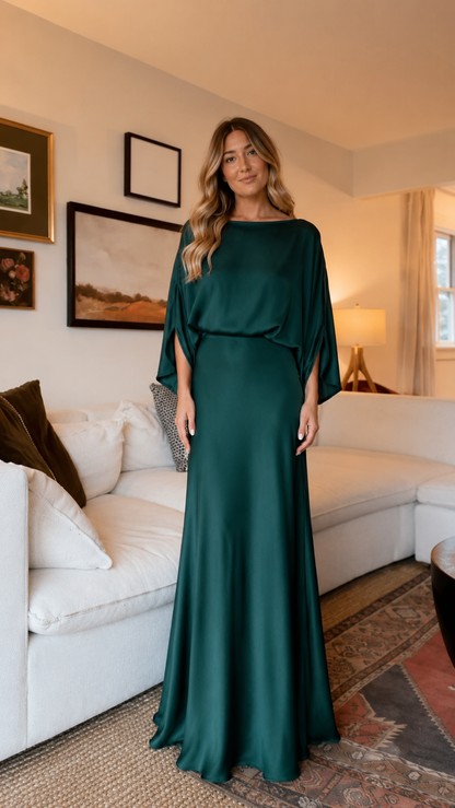 Emerald Grace Batwing Maxi Dress