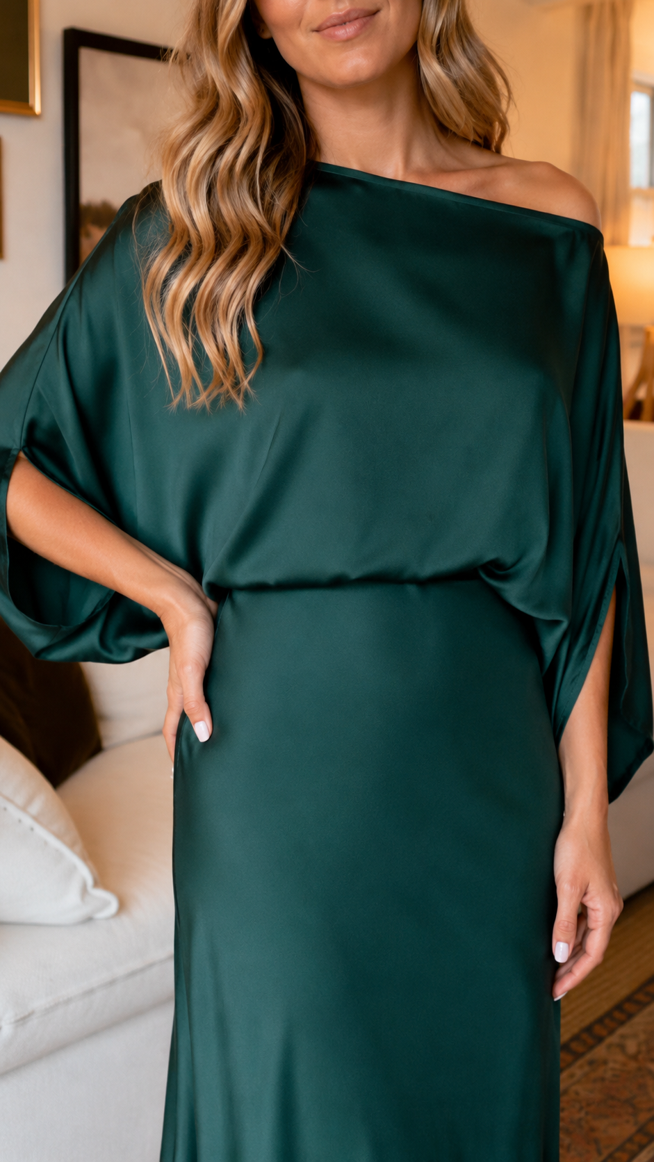 Emerald Grace Batwing Maxi Dress