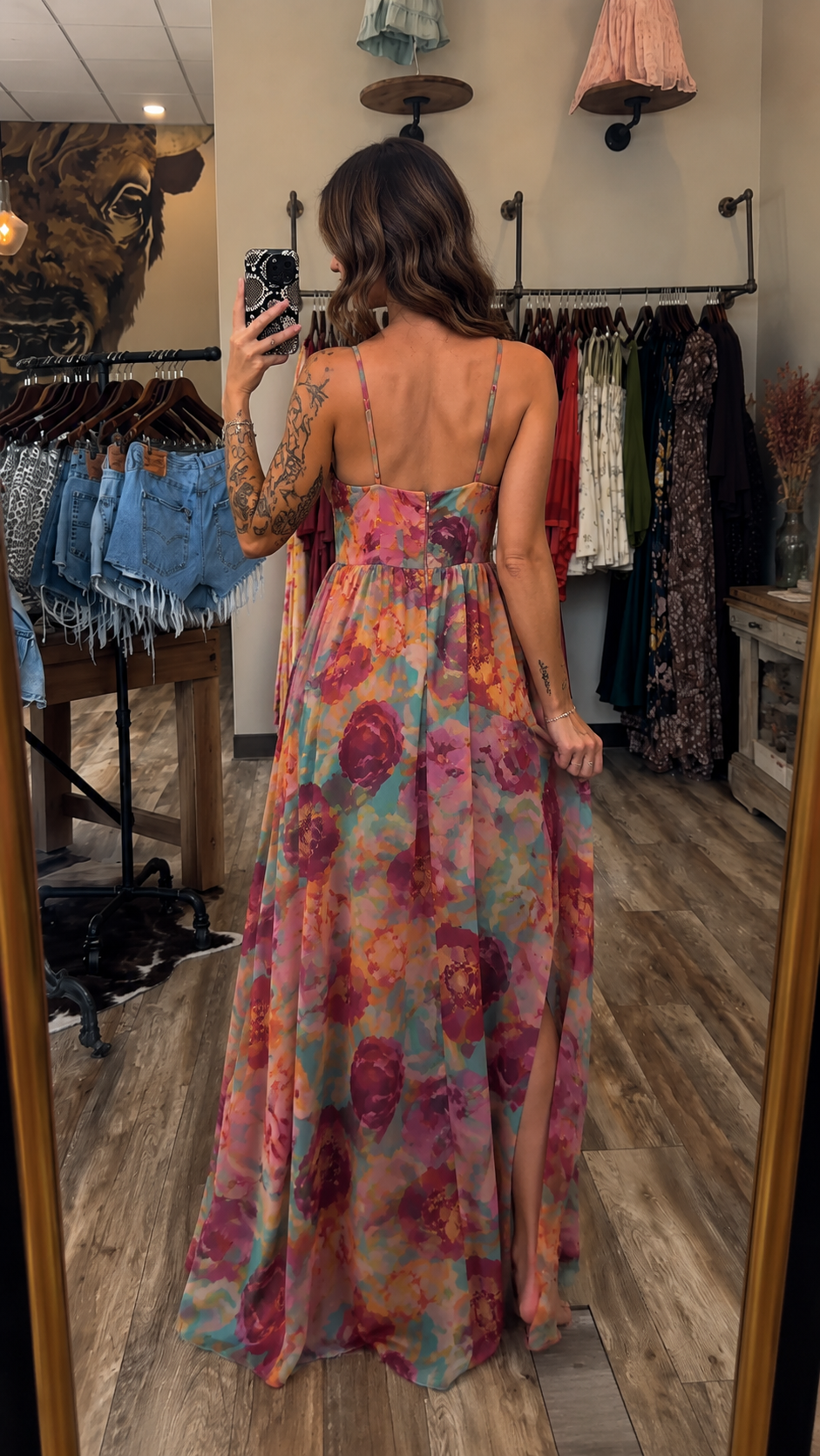 Watercolor Bloom Corset Maxi Dress