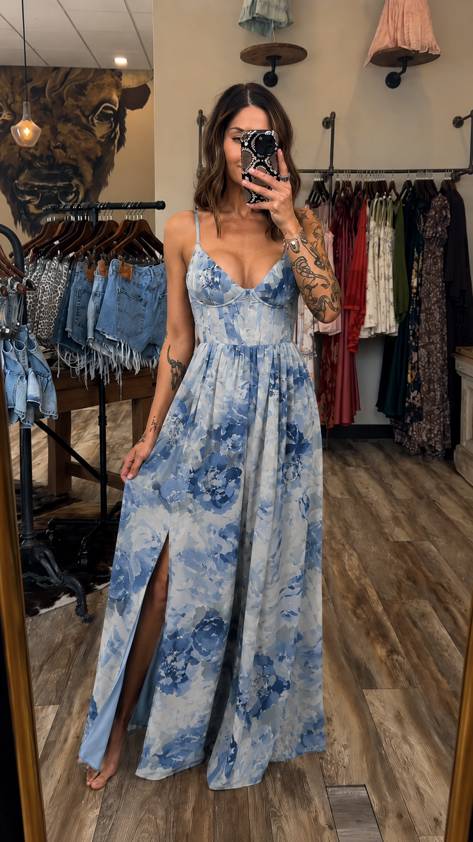 Watercolor Bloom Corset Maxi Dress
