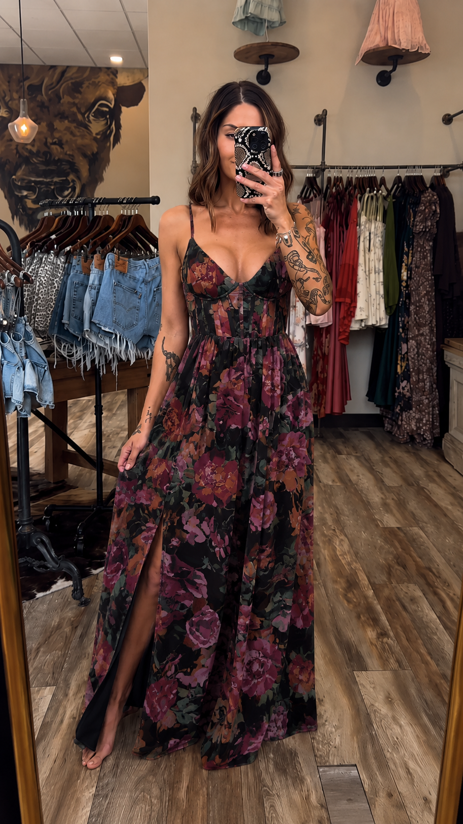 Watercolor Bloom Corset Maxi Dress
