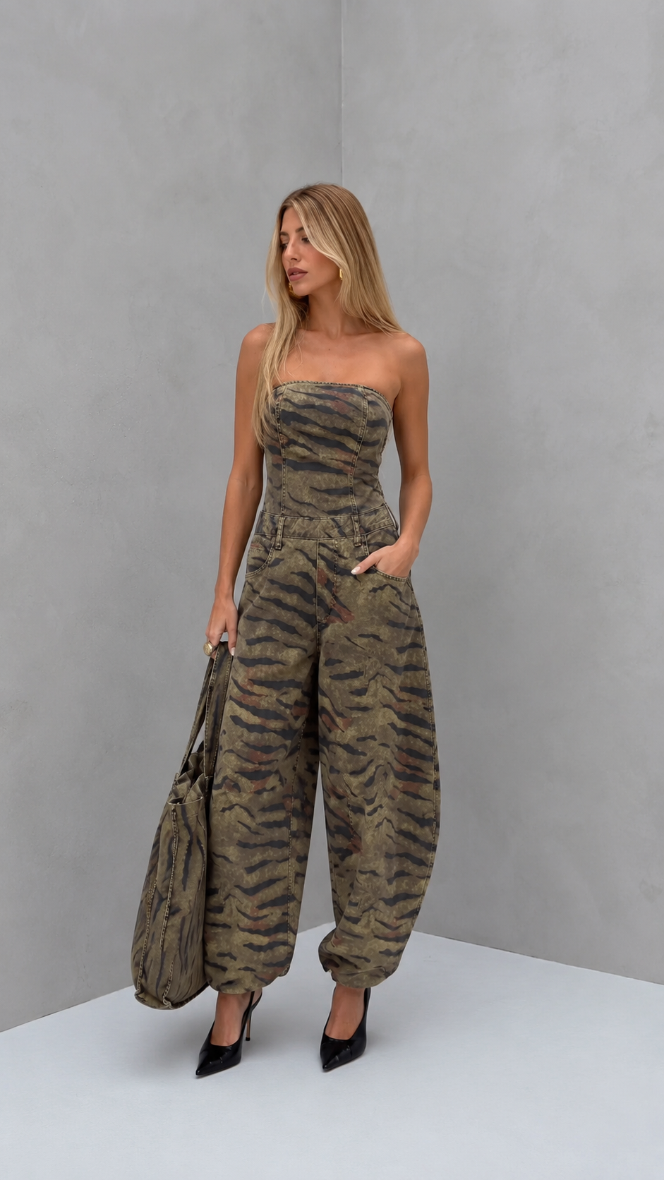 Wild Instinct Strapless Denim Jumpsuit