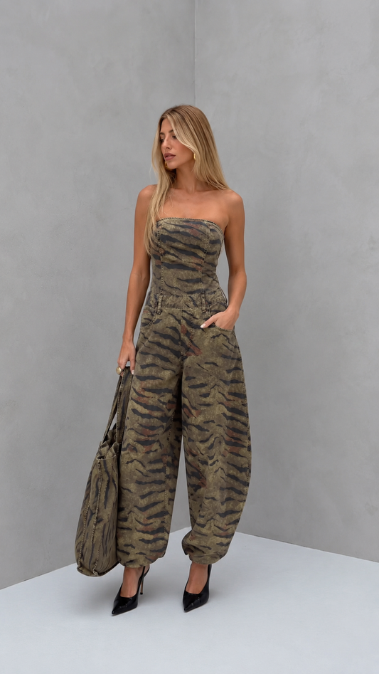 Wild Instinct Strapless Denim Jumpsuit
