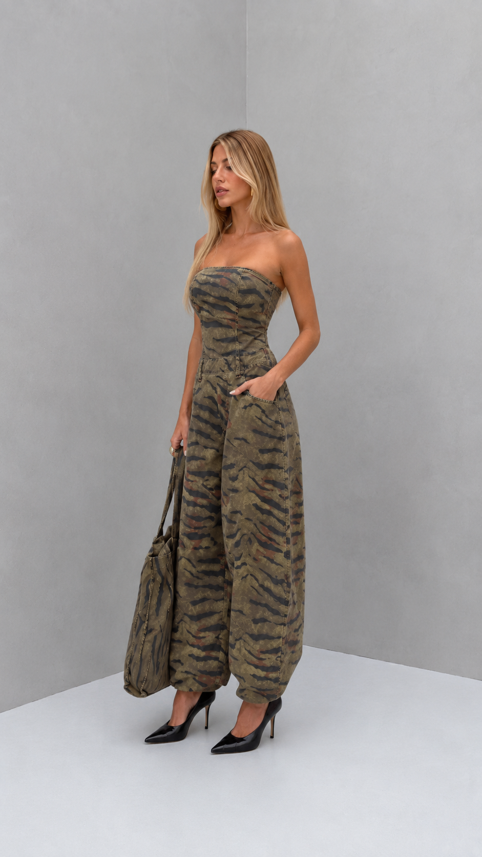 Wild Instinct Strapless Denim Jumpsuit