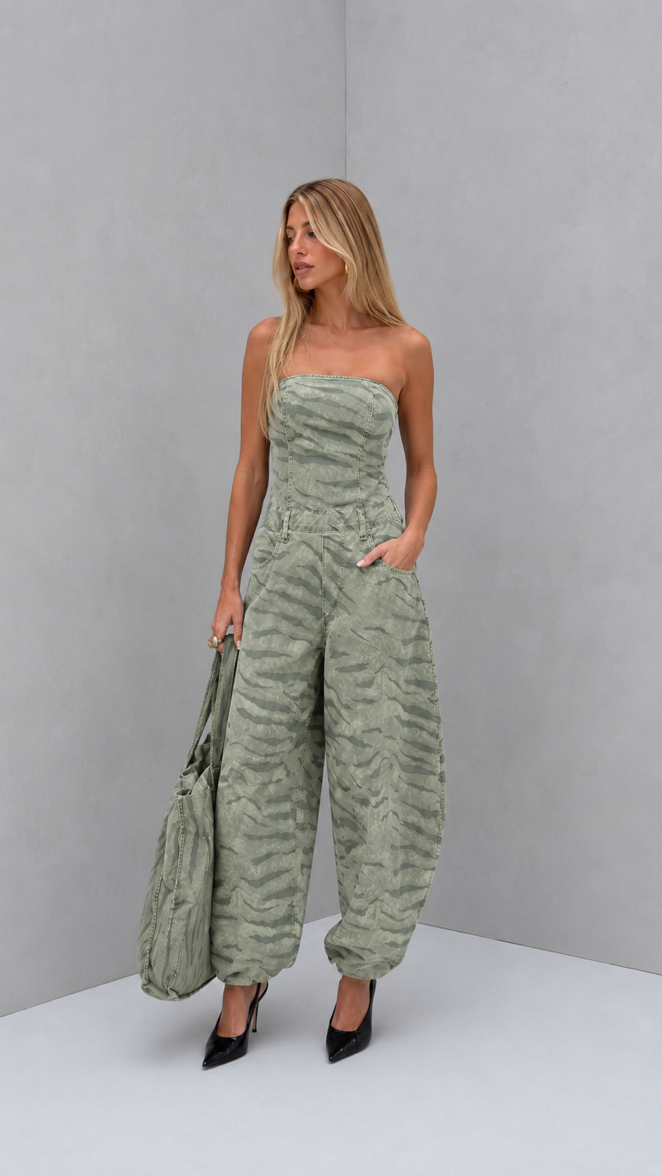 Wild Instinct Strapless Denim Jumpsuit