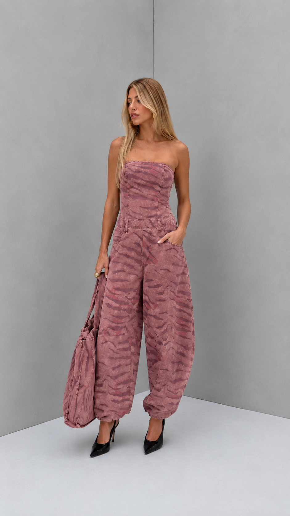 Wild Instinct Strapless Denim Jumpsuit