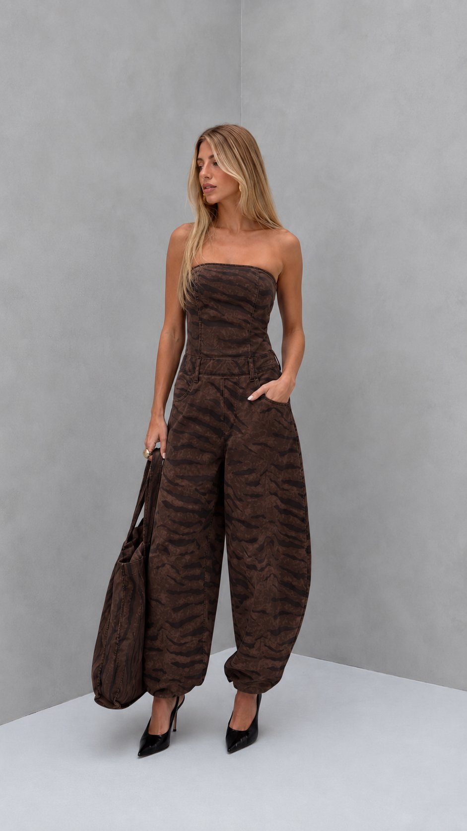 Wild Instinct Strapless Denim Jumpsuit