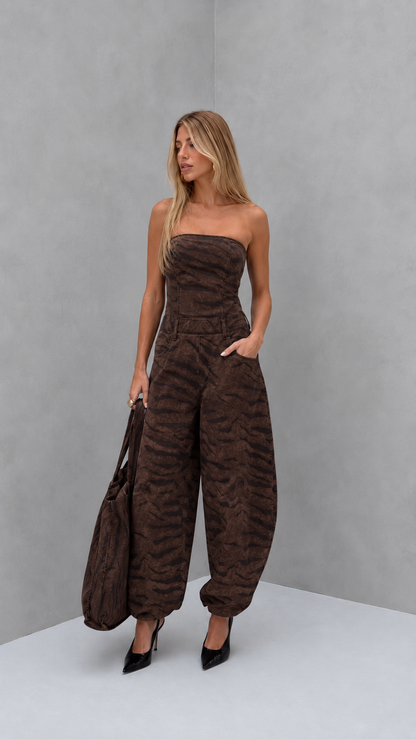Wild Instinct Strapless Denim Jumpsuit