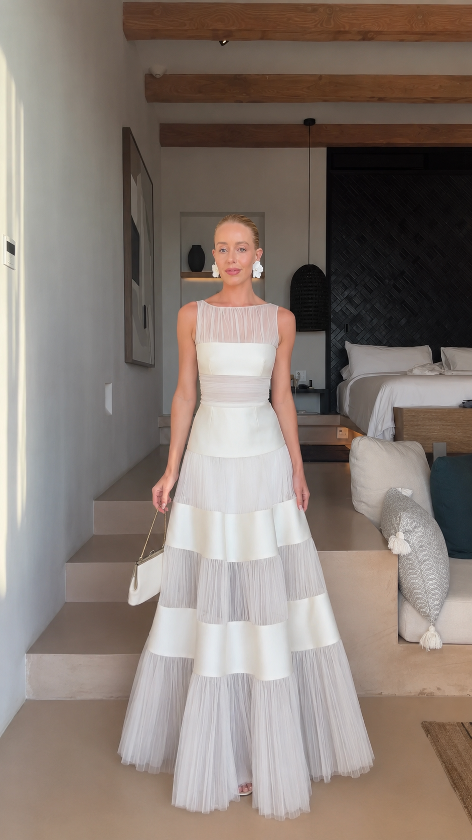 Celeste Tiered Mesh Panel Maxi Dress